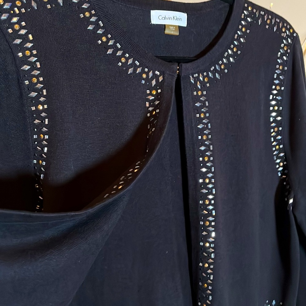 Calvin Klein L Black cardigan, mirrored metal stud decoration,hook/eye closure. - Picture 5 of 6
